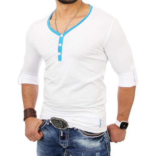 Reslad Herren Langarm Shirt Manhatten RS-5054 Türkis-Weiß L