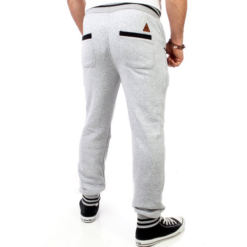 Reslad Herren Buttoned Style Sweatpants Jogginghose RS-5150 Grau-Schwarz XL