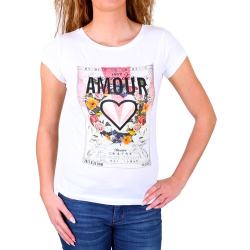 Madonna T-Shirt Damen NEREA Amour Herz Front Print Shirt MF-406979 Wei XL