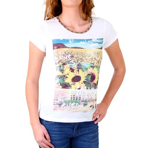 Madonna T-Shirt Damen TIRIL Rundhals mit Perlen Sunflower Print Shirt MF-406981