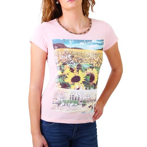 Madonna T-Shirt Damen TIRIL Rundhals mit Perlen Sunflower Print Shirt MF-406981 Pink XL