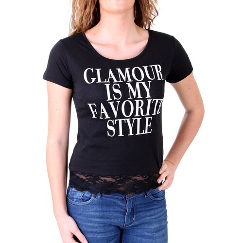 Madonna T-Shirt Damen VEGA Spitzensaum Glamour Print Kurzarm MF-406978