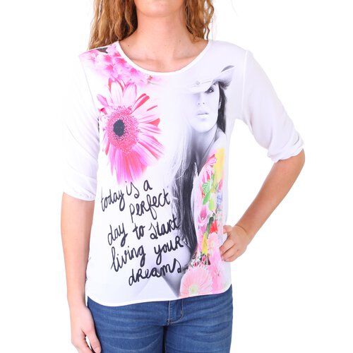 Madonna T-Shirt Damen GHADA Flower Print Shirt 7/8 Ärmel MF-741203 Weiß S