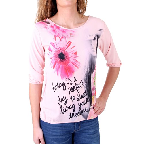 Madonna T-Shirt Damen GHADA Flower Print Shirt 7/8 rmel MF-741203 Rosa S