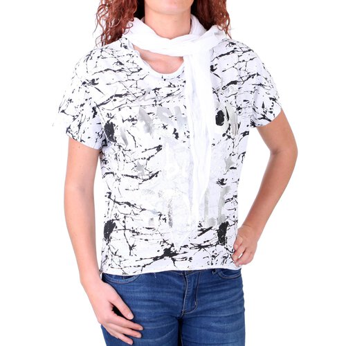 Madonna T-Shirt Damen VERENNA Oversize Allover Print Shirt mit Halstuch MF-741144