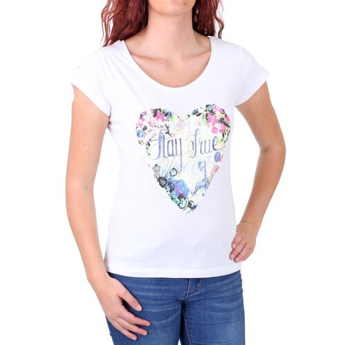 Madonna T-Shirt Damen LIANNE Rundhals Herz Motiv Druck Shirt MF-408054 Weiß M