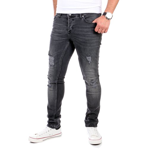 Reslad Jeans Herren Destroyed Look Slim Fit Denim Strech Jeans-Hose RS-2062 Schwarz W29 / L30
