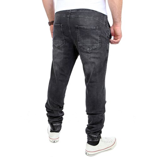 Reslad Casual Style Jeans-Herren Slim Fit Jogging-Hose RS-2071 Schwarz 2XL